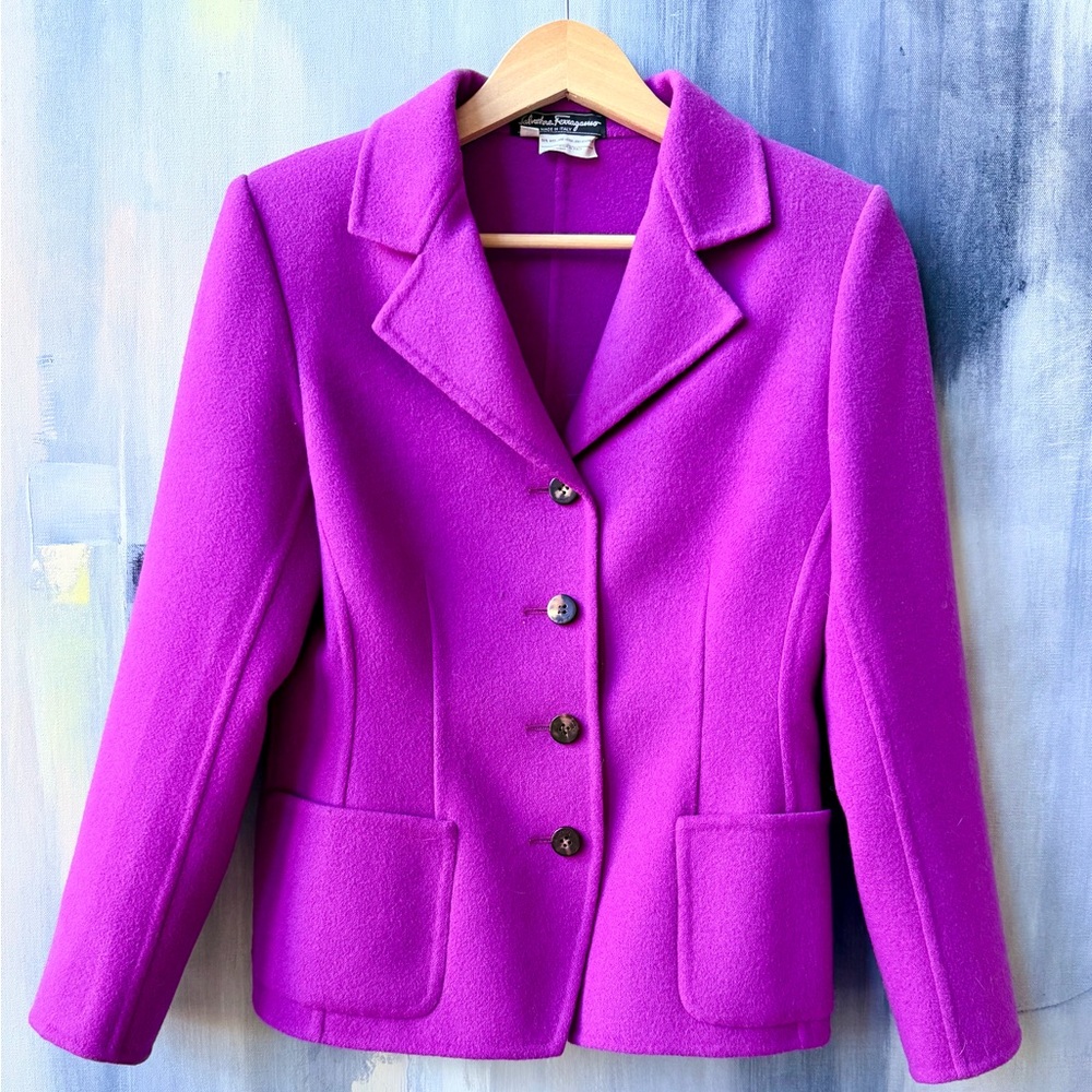 RARE Salvatore Ferragamo Fuchsia Virgin Wool Skirt Suit – Made in Italy Size 40 - Picture 4 of 16
